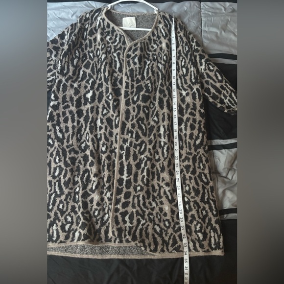 Whimsigoth Leopard Print Longline Cardigan Wool Blend Open Front Knit Sweater  L - Picture 10 of 11
